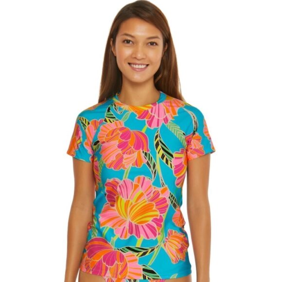 Trina Turk 'Poppy' S/S Pullover Rashguard Swim Shirt, Multicolor - Picture 1 of 2